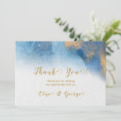 Ocean Blue Golden Waterverf bedankkaarten Kaart (Staand voorkant)