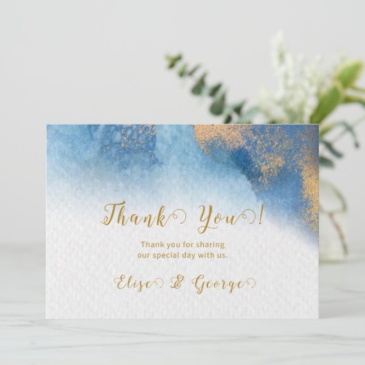 Ocean Blue Golden Waterverf bedankkaarten Kaart (Staand voorkant)