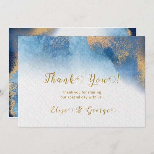 Ocean Blue Golden Waterverf bedankkaarten Kaart (Voorkant / Achterkant)