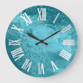 Ocean Blue Gray Silver Metallic Glass Grote Klok