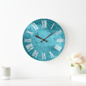 Ocean Blue Gray Silver Metallic Glass Grote Klok (Huis)