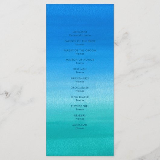 Ocean Blue Green Beach Tropical Palm Tree Wedding Programmakaart (Achterkant)