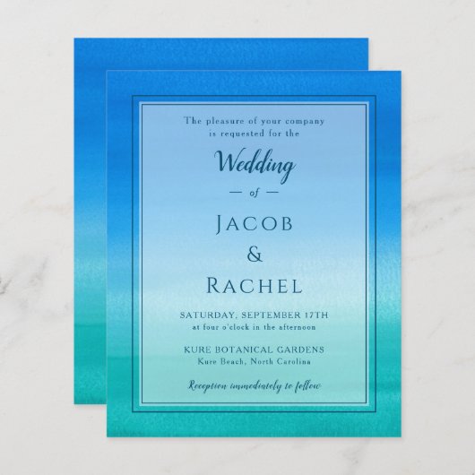 Ocean Blue Green Beach Wedding Invitation (Voorkant / Achterkant)