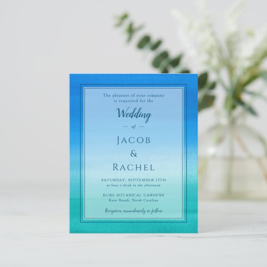 Ocean Blue Green Beach Wedding Invitation (Staand voorkant)