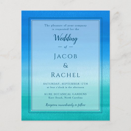 Ocean Blue Green Beach Wedding Invitation (Voorkant)