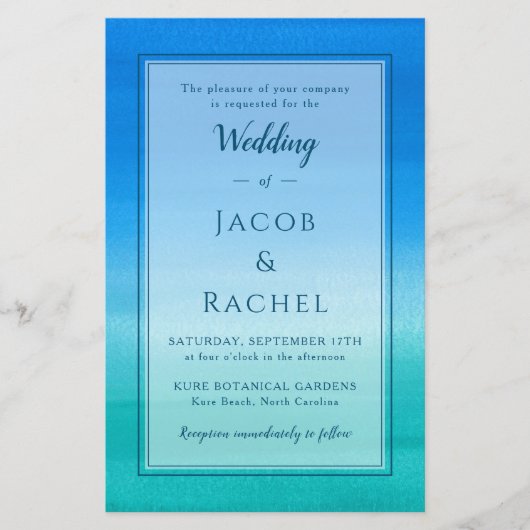 Ocean Blue Green Beach Wedding Invitation (Voorkant)