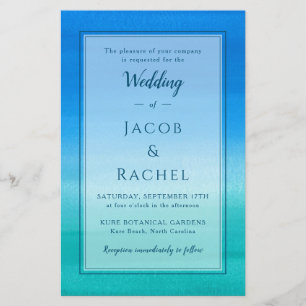 Ocean Blue Green Beach Wedding Invitation