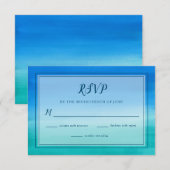 Ocean Blue Green Beach Wedding RSVP Card Kaart (Voorkant / Achterkant)