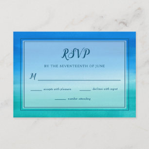 Ocean Blue Green Beach Wedding RSVP Card Kaart