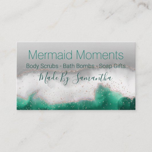 Ocean Blue Green Handmade Bath Bomb Soak Soep Visitekaartje (Voorkant)