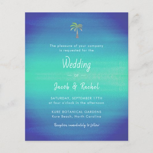 Ocean Blue Green Tropical Palm Wedding Uitnodiging (Voorkant)