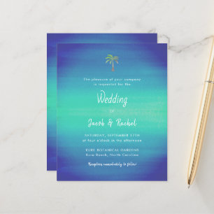 Ocean Blue Green Tropical Palm Wedding Uitnodiging