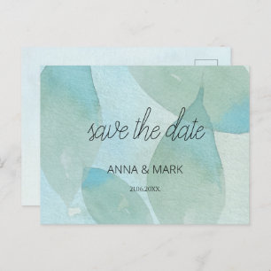 Ocean Blue Green Waterverf Transparent Original Feestdagenkaart