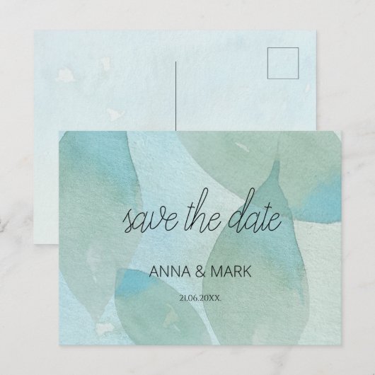 Ocean Blue Green Waterverf Transparent Original Feestdagenkaart (Voorkant / Achterkant)