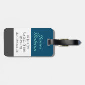 Ocean Blue, Grey & Blauwgroen Monogram, Personalis Bagagelabel (Achterkant horizontaal)