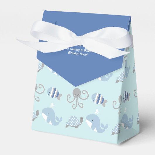 Ocean Blue Grey Whale Zee Life Favor Box Bedankdoosjes (Voorkant Zijde)