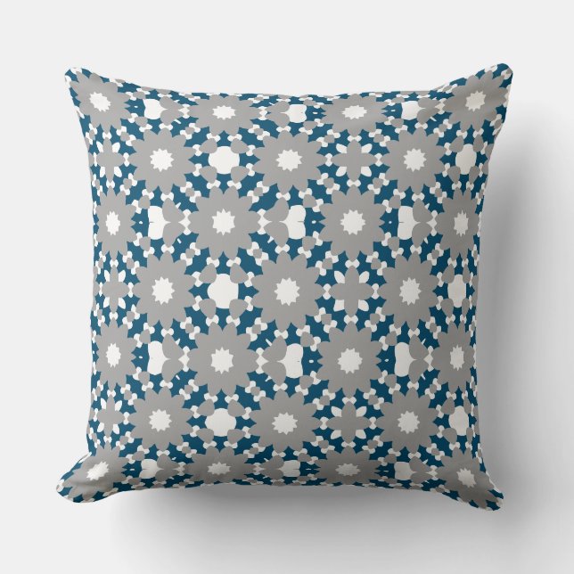 Ocean Blue Grey Wit Verbonden Cirkelenpatroon Kussen (Voorkant)