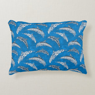 Ocean Blue Hawaiian Tribal Dolphins Accent Kussen