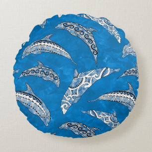 Ocean Blue Hawaiian Tribal Dolphins Rond Kussen