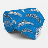 Ocean Blue Hawaiian Tribal Dolphins Stropdas (Opgerold)