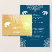 Ocean Blue Henna Olifant Indische Bruiloft Goud Folie Kaarten (Display)