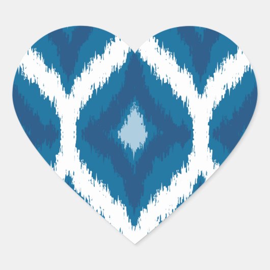 Ocean Blue Ikat Modern Ethnic Geometric Print Hart Sticker (Voorkant)