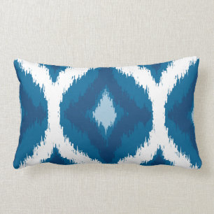 Ocean Blue Ikat Modern Ethnic Geometric Print Kussen