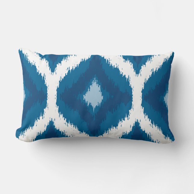 Ocean Blue Ikat Modern Ethnic Geometric Print Kussen (Voorkant)