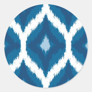 Ocean Blue Ikat Modern Ethnic Geometric Print Ronde Sticker