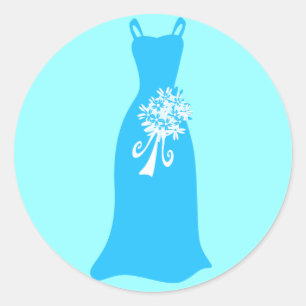Ocean Blue Jurk met Boeket Ronde Sticker