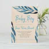 Ocean Blue laurier gebladerte baby boy douche uitn Kaart (Staand voorkant)