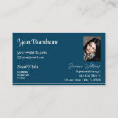 Ocean Blue Light Grey Stripes met Logo en foto Visitekaartje (Achterkant)