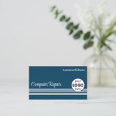 Ocean Blue Light Grey Stripes met Logo en foto Visitekaartje (Staand voorkant)
