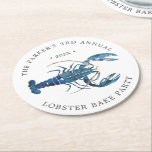 Ocean Blue Lobster Bake Ronde Kartonnen Onderzetter<br><div class="desc">Speciaal op maat gesneden blauw Lobster-onderzetters voor uw volgende Lobster Bake Party of -aidsevenement.  Het is voorzien van een waterverf met de titel "Blauwe kreeft". Omringend dit zijn vlekken voor uw unieke gebeurtenisinformatie.</div>