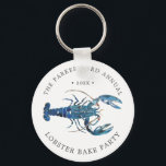 Ocean Blue Lobster Bake Sleutelhanger<br><div class="desc">Sleutelhangers voor het bijhouden van persoonlijke blauwe kreeft met thema's voor voedingspapier voor de volgende Lobster Bake Party of -serie of het evenement voor zeevruchten. Het is voorzien van een waterverf met de titel "Blauwe kreeft". Omringend dit zijn vlekken voor uw unieke gebeurtenisinformatie.</div>