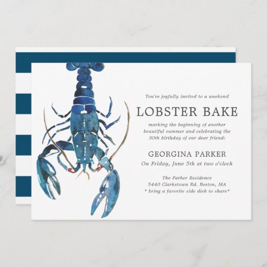 Ocean Blue Lobster Bake Verjaardag | gestreept Kaart (Voorkant / Achterkant)