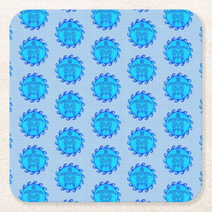 Ocean Blue Maori Sun Tribal Turtles Kartonnen Onderzetters