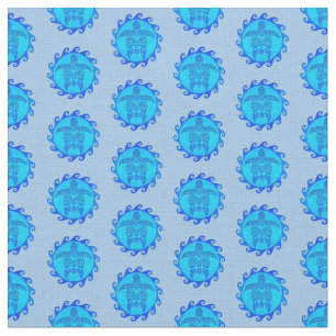 Ocean Blue Maori Sun Tribal Turtles Stof