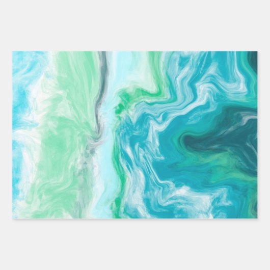 Ocean Blue Marble Fluid Art Birthday Inpakpapier Vel (Voorkant 3)