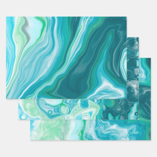Ocean Blue Marble Fluid Art Birthday Inpakpapier Vel (Set)