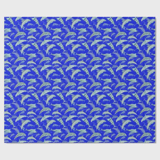 Ocean Blue Marine Animals Dolphins Marlins Cadeaupapier (Vlak)