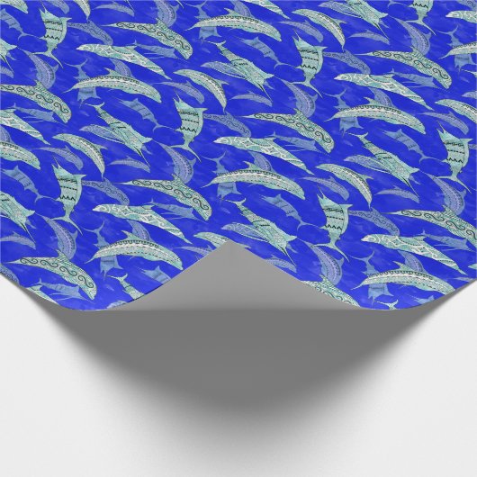 Ocean Blue Marine Animals Dolphins Marlins Cadeaupapier (Hoek)