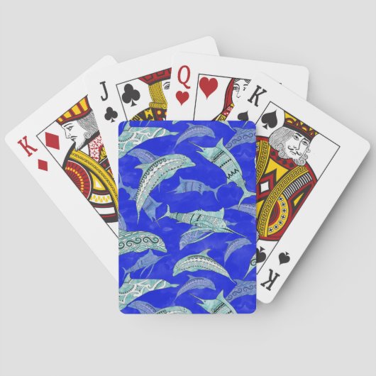 Ocean Blue Marine Animals Dolphins Marlins Pokerkaarten (Achterkant)