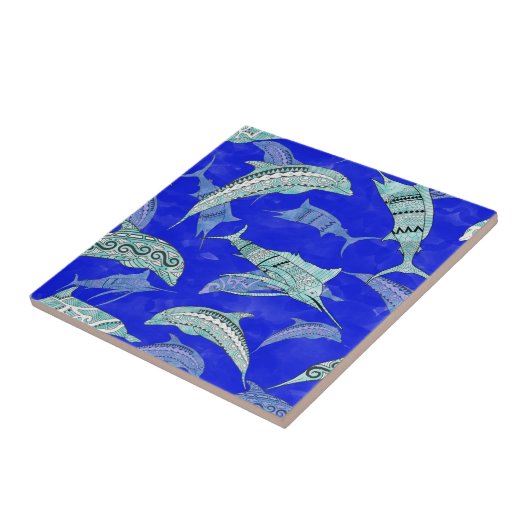 Ocean Blue Marine Animals Dolphins Marlins Tegeltje (Zijkant)