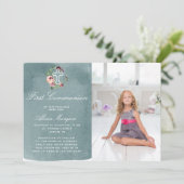 Ocean Blue Marsala Bloemen Eerste Communie Kaart (Staand voorkant)