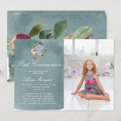 Ocean Blue Marsala Bloemen Eerste Communie Kaart (Voorkant / Achterkant)