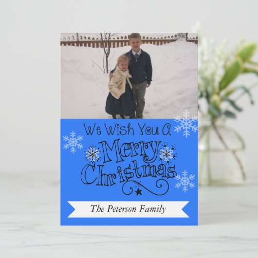 Ocean Blue Merry kerstfoto Kaart (Staand voorkant)
