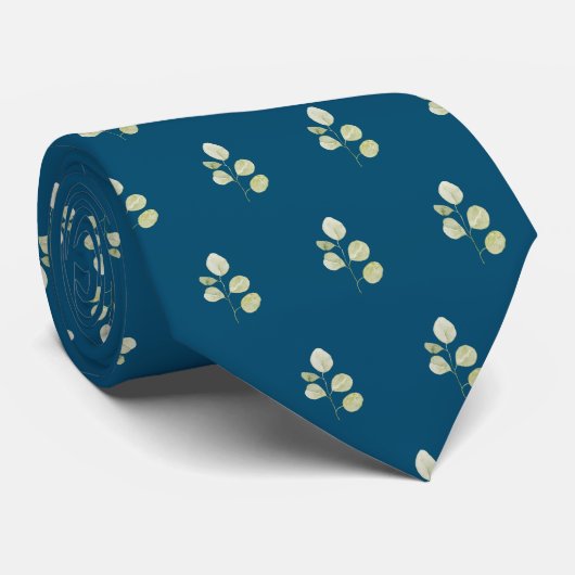 Ocean Blue met Green Leaves bruiloft Stropdas (Opgerold)