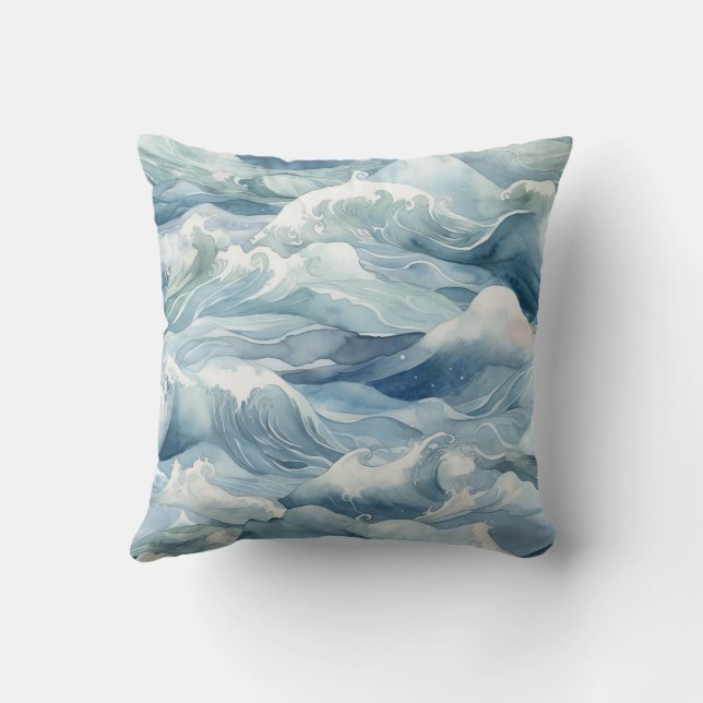 Ocean Blue met kracht en energiegolven van schuim Kussen (Achterkant)