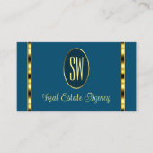 Ocean Blue met Monogram Gold Borders Professional Visitekaartje (Voorkant)